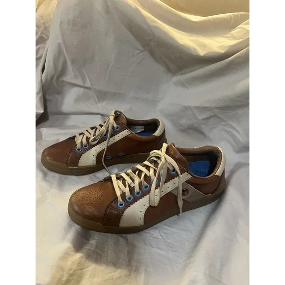 Y2K‎ Fluevog Men's Sneakers Soll Circa 2007 Leather Shoes Beige Blue Size 6/7